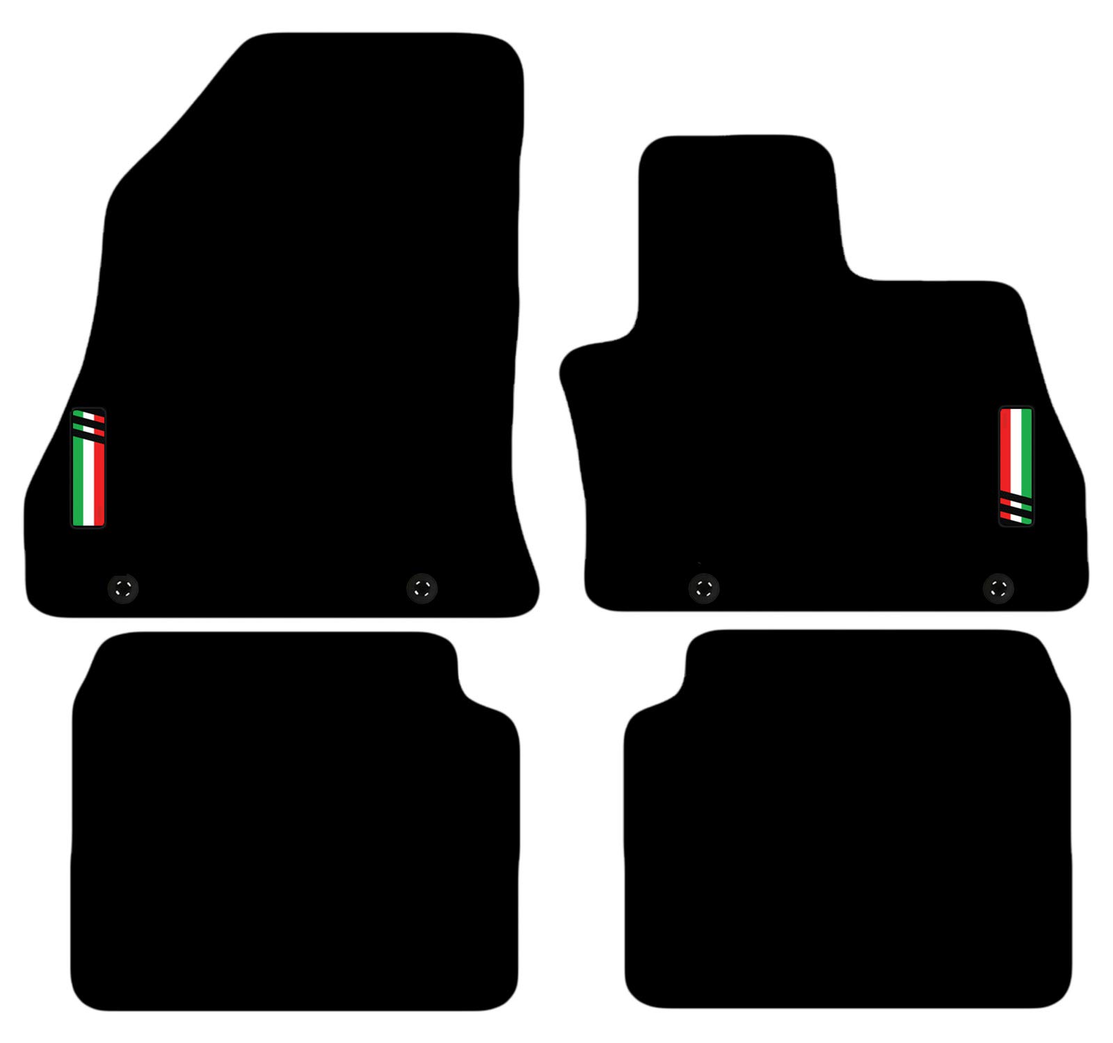 Carsio Carpet Car Mats For Fiat 500L 2013+ Onwards (4 Clips) with Italian Flag logo Tailored Fit Floor Mat Complete Accessory Custom Fitted - All Weather, Anti-Slip Backing & Black Trim