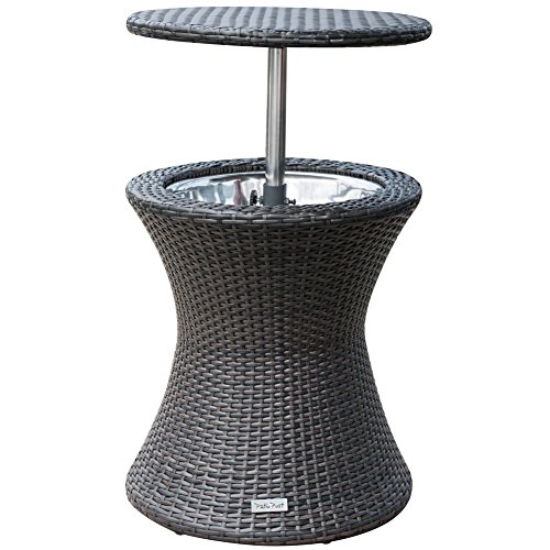 PatioPost Cool Table PE Wicker Style Outdoor Patio Pool Cooler Bar, Brown