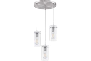 Dolaimy House Industrial Vintage Modern 3 Light Hanging Kitchen Island Ceiling Light Brushed Nickel Finish 4 Inch Clear Straight Glass Shade for Dining Room Bedside Dining Room Over Sink