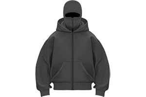 Unisex Balaclava Hoodie with Built in Balaclava, Double Hooded Zip Up Jacket, Winter Wind-Resistant Warm Ski Mask Hoodie