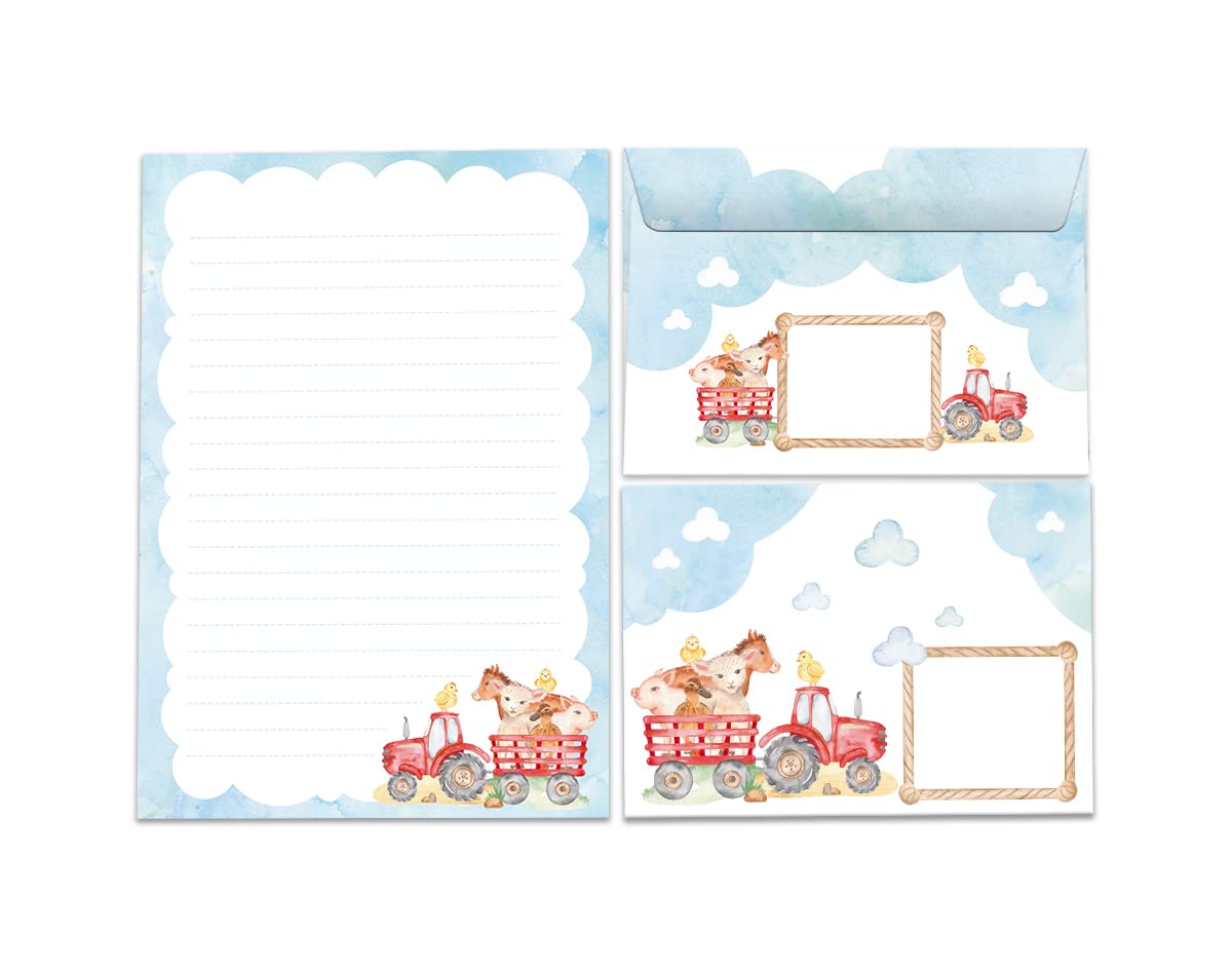 Writing Paper Set Letter Pad with Envelope for Children Baurmhof Children's Motif Boys Girls (A5 Pad with 25 Sheets + 15 Envelopes)