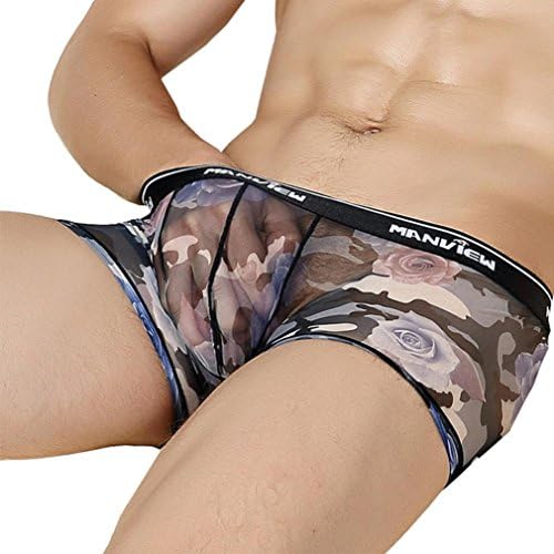 Men's Underwear Neartime Sexy Boxer Mens Briefs Rose Print Shorts Underpants (M, Gray)