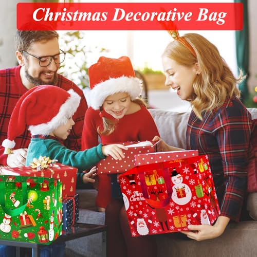 Actor Christmas Gift Bags,Christmas Goody Bags,Christmas Candy bag, Multifunctional Non-Woven Christmas Bags for Gifts Wrapping Shopping, Xmas Party Supplies(12Pack-Multicolour)