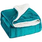 Sherpa Throw Blanket Teal Throw size 50x60 Bedding Fleece Reversible Blanket for Bed and Couch