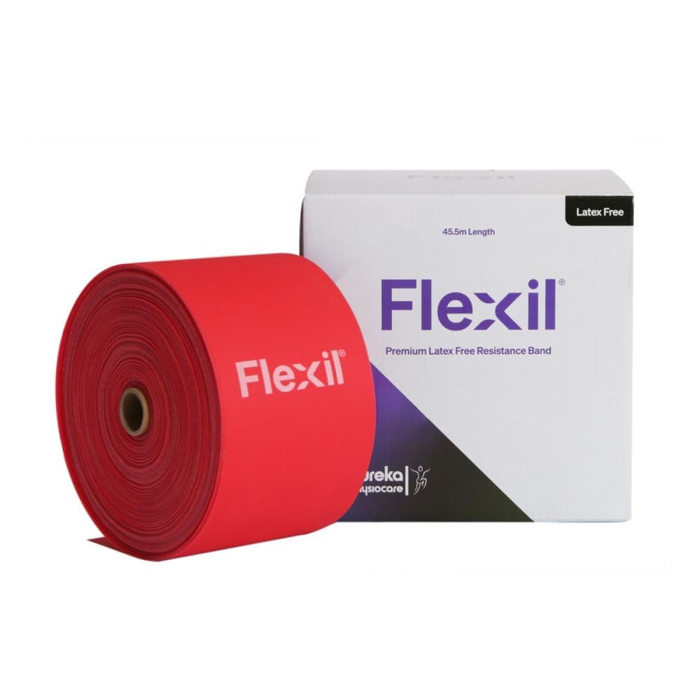 Flexil Resistance Band | 45.5M | Latex-Free |Red |Medium Strength | Home Gym Equipment Strength Training and Physical Therapy - Tension Level Medium