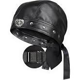 Biker Cap for Women Leather-Adjustable Motorcycle Skull Cap with, Stylish Biker Doo Rag Headwrap for Riding&amp;Outdoor Activitie