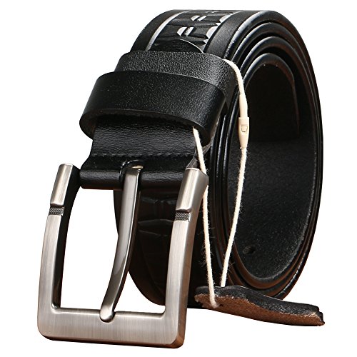 Classic Black Men's Retro Genuine Leather Belt (47'', Black)