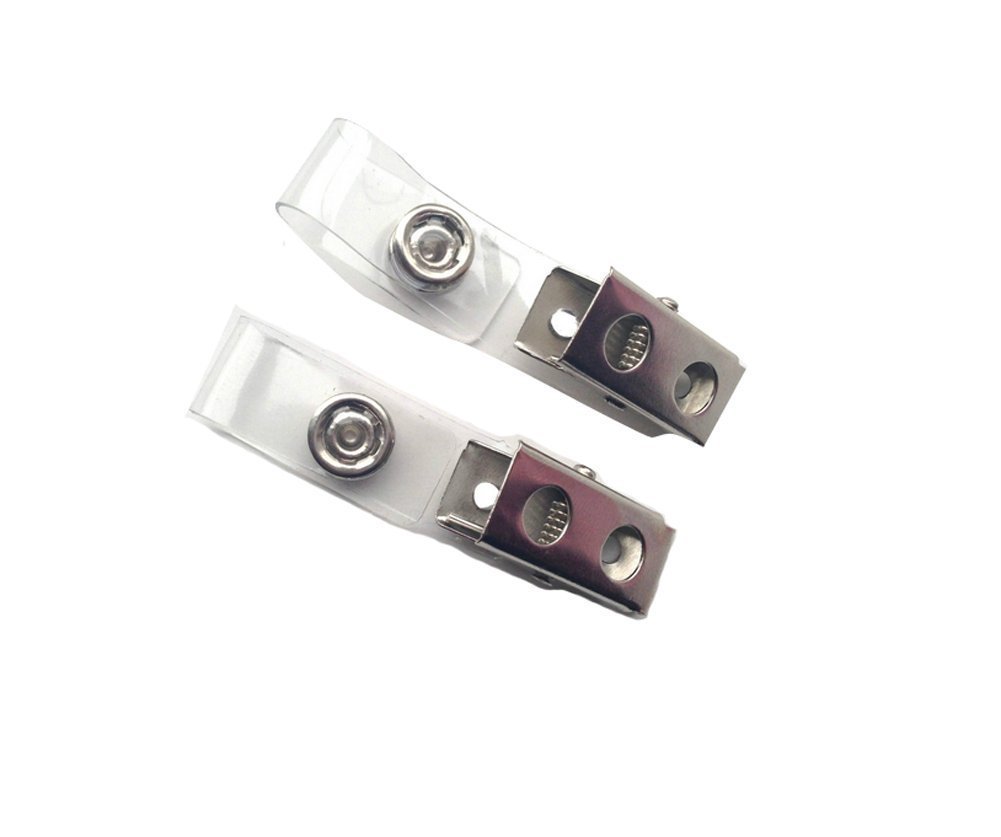 100PCS Crocodile Metal Clips with Clear Plastic Loop for ID Badge Holder