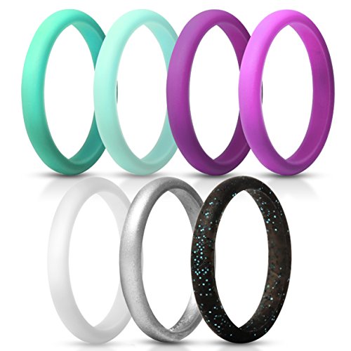 ThunderFit Women's Thin and Stackable Silicone Rings Wedding Bands 7