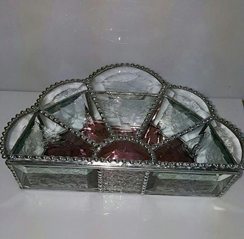 Scalloped Stained Glass Half Circle Jewelry Box, Amethyst Mirrored Bottom ,Totally Unique Jewelry Box Keepsake Box, Trinket Box..8" L x 8" Wx 2" D..Always Custom Made Just For You!