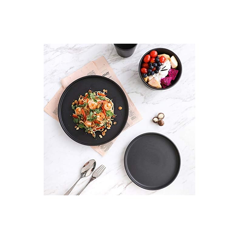 Stone Lain Coupe Dinnerware Set, Service For 8, Black Matte, 32 Piece