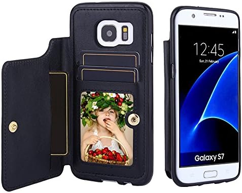 CSTOP ZOOM Series, Galaxy S7 Wallet Case, 2 ID Credit Card Slot, Cash Slot, Button Snap, Flip-Out Back Leather Drop Protection Case For Samsung Galaxy S7 - Navy Blue