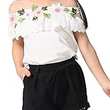 Budermmy Girls' Crop Tops Off-shoulder Lace Flower Casual Blouse