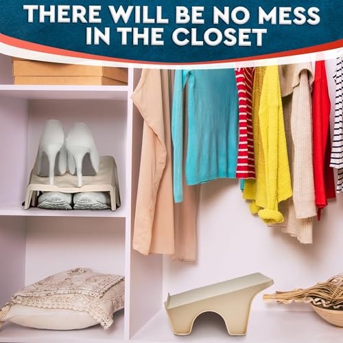 COOLive 4 Pcs Shoe Slots Organizer for Closet – 10 x 8.7 Inches, Space Saver, Double Layer Shoe Dividers for Shelves – Durable, Stackable Shoes Organizer for Closet | Fits Heels, Sneakers, Flats
