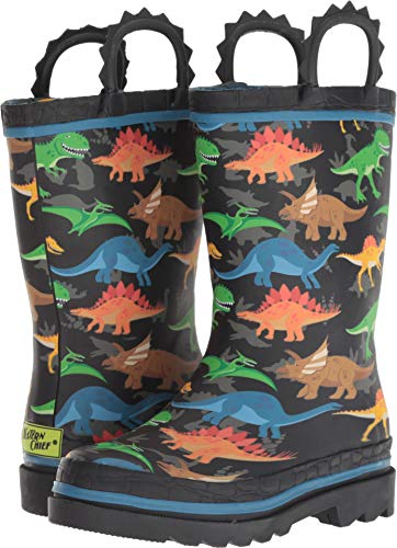 Western Chief Waterproof Printed Rain Boot with Easy Pull On Handles, Dino World, 3 M US Little Kid
