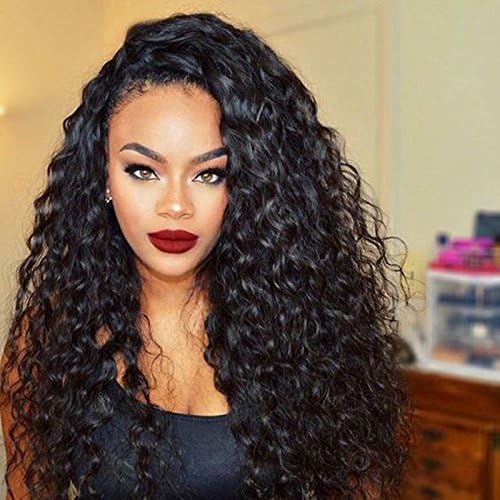 [150% Density ]Yiya 7A Brazilian Virgin Human Hair Deep Wave Lace Front Wigs 12"-24" Human Hair Lace Wigs Glueless Lace Front Wigs with Baby Hair Natural Black 22"