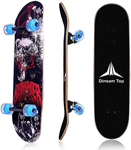 Dinsam Top Complete Skateboards for Beginners Kids Boys Girls Adult with Colorful LED Light Up Wheels Professional Competition Skateboards 31″