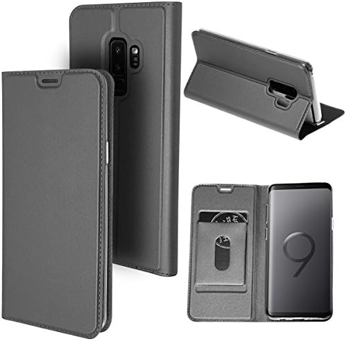 Samsung Galaxy S9 Plus Case, Galaxy S9 Plus Wallet Case, Crosspace Slim Flip PU Leather with Soft TPU Case Magnetic Buckle Book Stand Protective Cover with Card Slots for Samsung S9 Plus-Gray