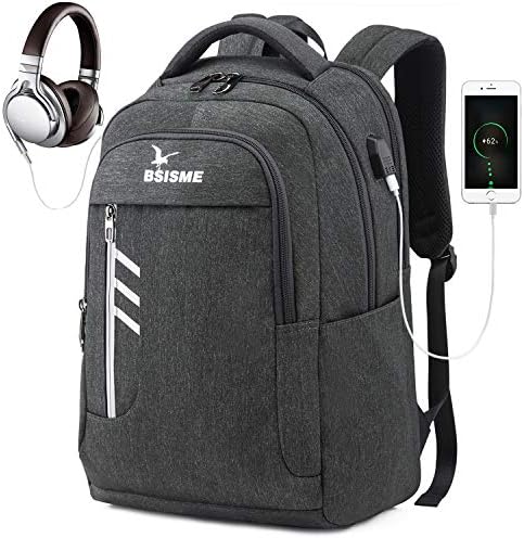 Laptop Backpack, Slim Travel Rucksack, Large Compartment School Bag with USB Charging Port & Headphone Hole, Business Computer Bag for Men Women Fits 15.6 Inch Laptop (Grey)