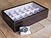 CASE ELEGANCE Solid Espresso 12 Slot Wood Watch Box Organizer with Glass Display Top