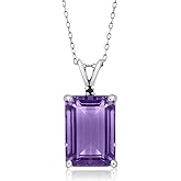 Gem Stone King 7.12 Cttw Purple Amethyst and Black Diamond Pendant Necklace For Women | 925 Sterling Silver | Gemstone February Birthstone | Emerald Cut 14X10MM | With 18 Inch Silver Chain