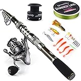Sougayilang Telescopic Fishing Rod Reel Combos with Carbon Fiber Fishing Pole Spinning Reels and Fishing Accessories for Travel Ocean Saltwater Freshwater Fishing(1.8M/5.91FT)