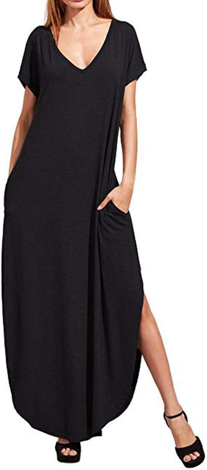 v neck maxi dress with pockets