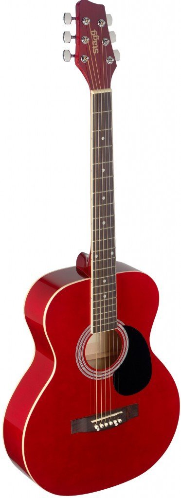 Stagg SA20A RED Auditorium Acoustic Guitar with Linden Top, Red, Full Size