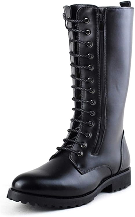 Amazon Co Jp Wenqu メンズファッションオートバイブーツおざなり便利dupleジッパーレースアップのニーハイブーツ Color Black Size 43 Eu ホーム キッチン
