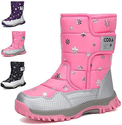 MEAYOU Kids Snow Winter Boots Outdoor Waterproof Frosty Insulated Ankle Boot Shoes with Fur Lining New for Girls Boys