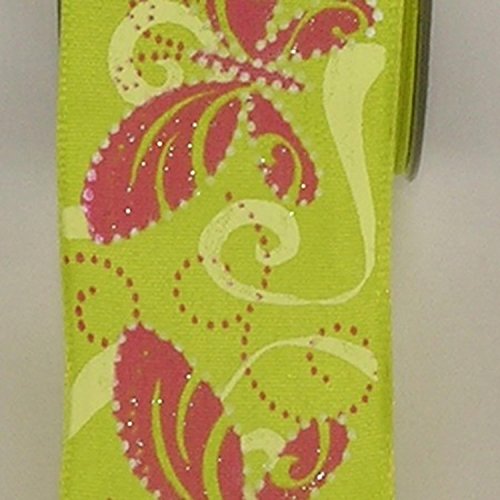Green Butterfly Print Taffeta Wired Craft Ribbon 1.5