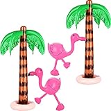 6 Pieces Inflatable Palm Trees Jumbo Coconut Trees Pink Flamingos Colorful Beach Balls Rainbow Color Balls for Hawaii Beach Luau Party Backdrop Decoration