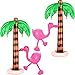 6 Pieces Inflatable Palm Trees Jumbo Coconut Trees Pink Flamingos Colorful Beach Balls Rainbow Color Balls for Hawaii Beach Luau Party Backdrop Decoration