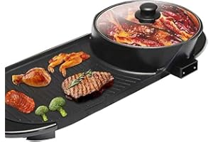 SERENITA Electric 2 in 1 Grill with Shabu Shabu Hot Pot. Multifunctional Indoor Teppanyaki Korean BBQ Capacity for 2-10 People