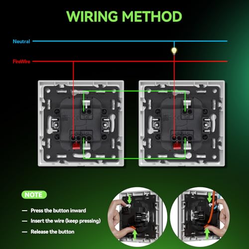BSEED Light Switch With Glass, Wall Light Switch with Hook,Switch Switch,Push Button,Easy Installation,E-Series,1 Gang 2 Way - 2 Packs,86mm White