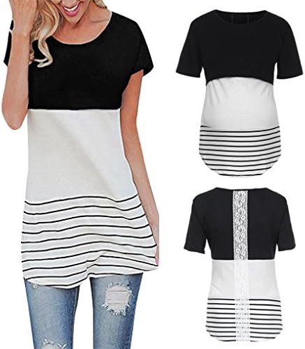 Lace Splice Pregnant Nursing Tank Top Baby Bump Tee Pajamas Double Layer Breastfeeding Pregnancy Basic Top