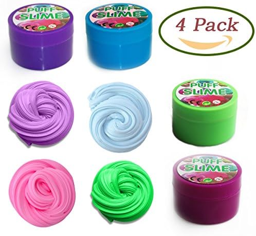 Fluffy Slime, 4 Pack Fluffy Floam Slime Soft Foam Slime Stress Relief Toy Sludge Toys (Blue, Pink, Purple, Green)