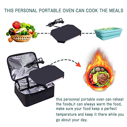 Triangle Power Personal Portable Oven, Electric Slow Cooker for Food,Mini Oven for Meals Reheat,Food Warmer with Lunch Bag,Collapsible Container Included(110V-Black)