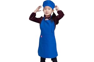 ALIPOBO Kids Apron and Chef Hat Set, Children's Adjustable Bib Apron with 2 Pockets. Cute Boys Girls Kitchen Apron for Cooking, Baking, Painting, Training Wear (2-5 Year, Blue)