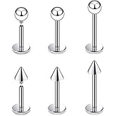 Vqoxaggi 16G Labret Piercing Jewelry Internally Threaded Surgical Steel Monroe Piercing Lip Rings Studs Snake Bite Jewelry for Women Men Bar Length 6mm/8mm/10mm