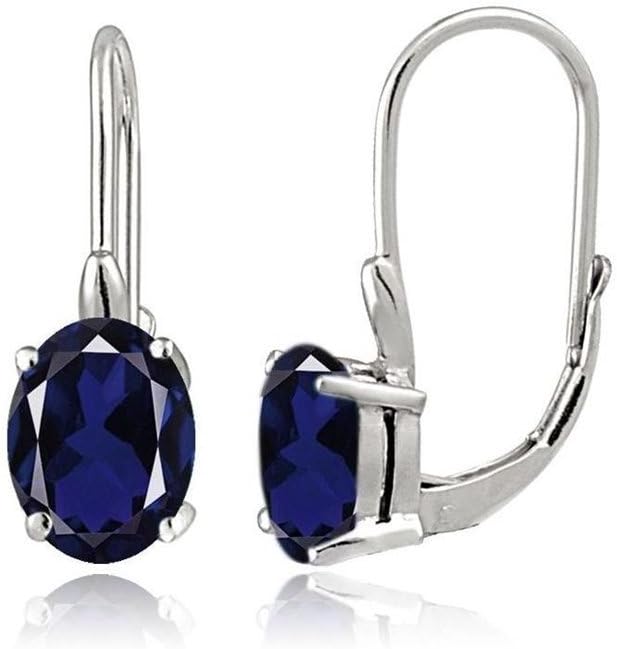 Sterling Silver 2.3Ct Simulated Blue Sapphire Oval Leverback Earrings