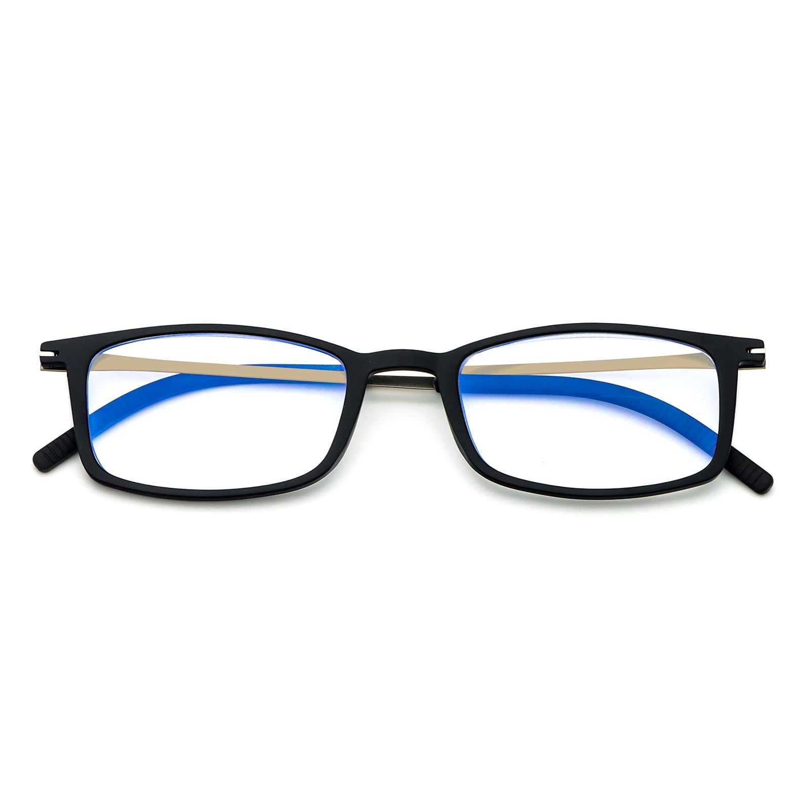 MMOWW Ultra thin Reading Glasses for Men Women Lightweight TR90 Blue Light Blocking Compact Computer Readers Portable Unique Stretchable Slim Flat Case (Black, +2.5)