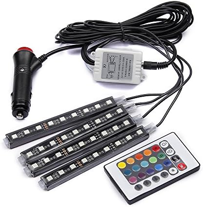 Car LED RGB Interior Atmosphere Floor Underdash Lighting & Strip Waterproof Glow Neon Decoration Lamp with Wireless Remote Control and Car Charger