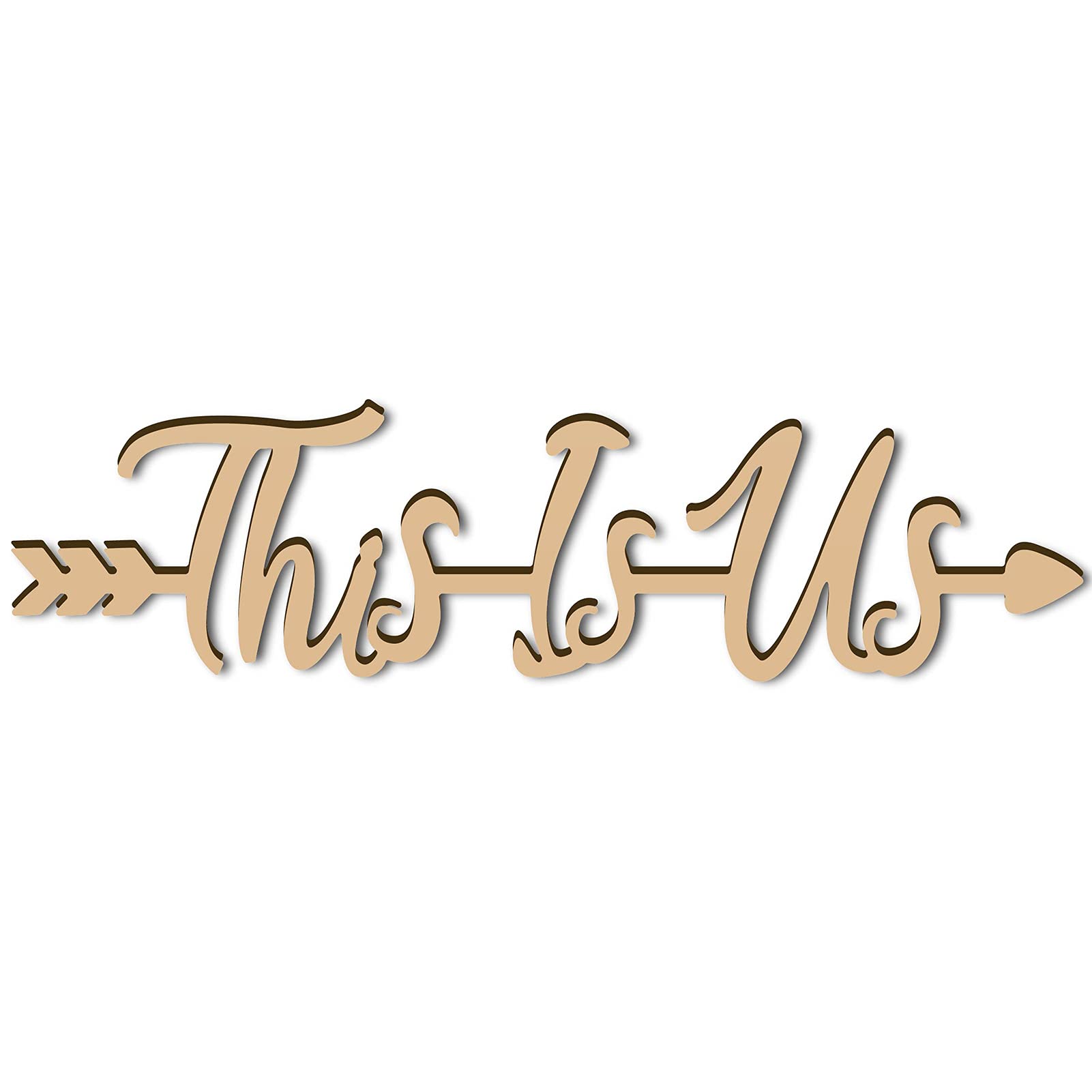 CREATCABIN Laser Cut Wood Sign Wall Art THIS IS US Letter Sign Arrow Decorative Wall Sculpture Hanging Decor Unfinished For Housewarming Door Wall Room Decoration 280 x 70 x 6mm