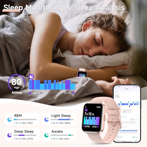 Smart Watches for Women, 1.8" Touch Screen Fitness Tracker for Android & iPhone, Answer/Make Calls, Alexa Built-in, Heart Rate/Sleep/SpO2 Monitor Smartwatch, 3ATM Waterproof, 101+ Sport Modes, 2 Bands