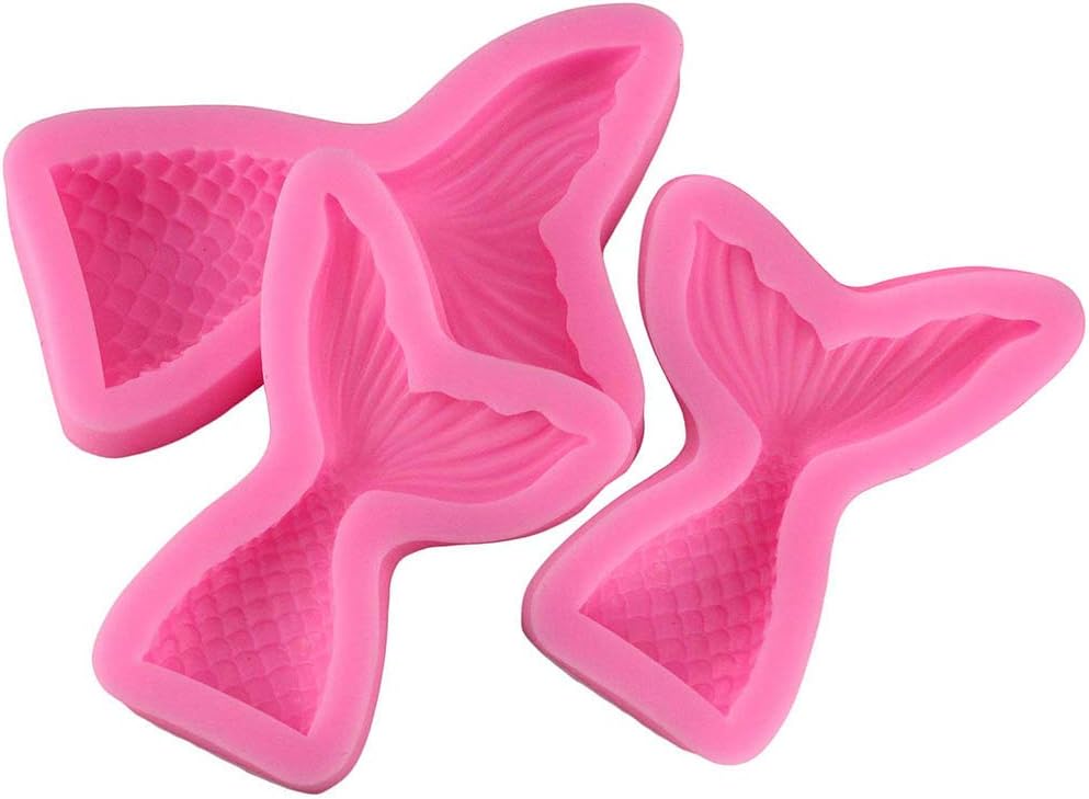 YuamMei Set of 3 Mermaid Tail Silicone Fondant Cake Mold, Jelly, Chocolate, Candy Decoration Tool, Large and Small (Pink)