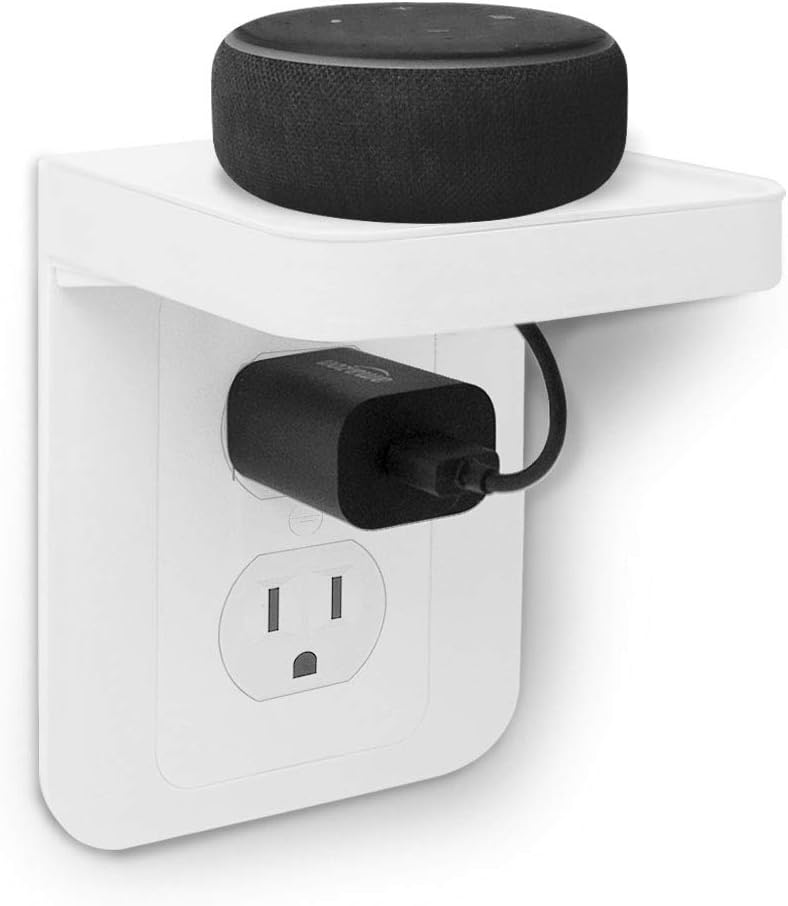 ALLICAVER Outlet Shelf, Power Perch with Built-In Cable Management, A Space Saving Solution for Google Home, Smart Speakers, Cellphones, Electric Toothbrush and More (White-standard) - - 