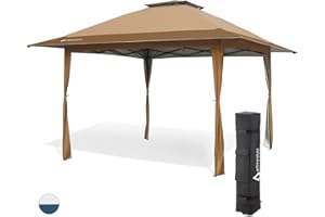 ARROWHEAD OUTDOOR 13’x13’ Pop-Up Canopy & Instant Shelter, 150D Fabric Construction, Adjustable Height, Wheeled Carry Bag, Guide Ropes & Stakes Included, Brown & Tan v2 (New) (KGS0389U)