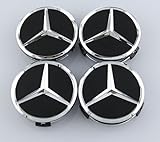 MERCEDES SET OF 4 BLACK CENTER WHEEL HUB CAPS 75MM COVER CHROME EMBLEM CAP LOGO