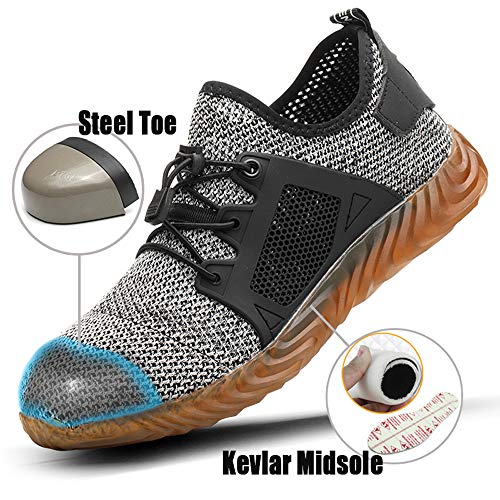 TICCOON Steel Toe Shoes Work Safety Shoes for Men and Women Lightweight Industrial & Construction Shoe (10 M US Women/8 M US Men, YX03-GRAY)